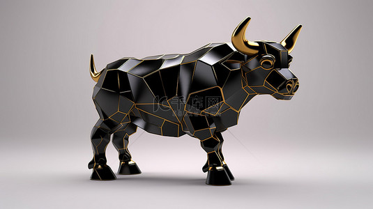 可爱水牛背景图片_光滑的黑牛的 3d 插图