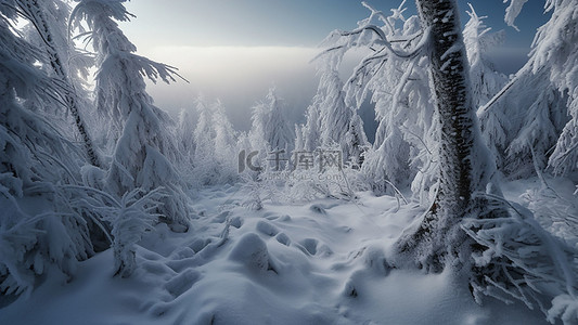立冬雪花背景图片_冬天雪地树干