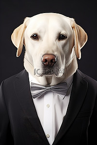 穿着整齐背景图片_穿着西装戴着领结的白色拉布拉多犬