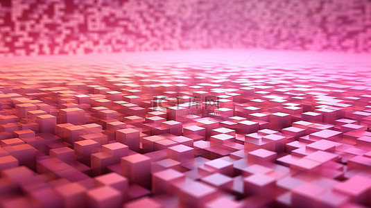 3D 渲染中的粉色方形像素抽象模板
