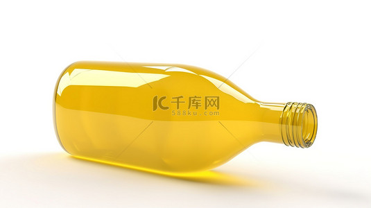 白色背景下简单 3D 渲染中的黄色瓶子