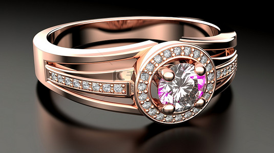 与结婚戒指搭配的黄色玫瑰金订婚戒指的 3D 渲染