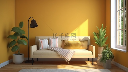 创造生活背景图片_用 3D 渲染的沙发创造一个舒适的生活空间