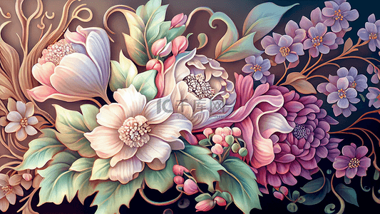 鲜花水彩插画背景图片_花卉菊花牡丹背景