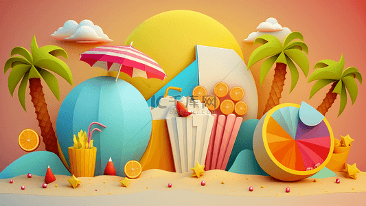 夏季喝果汁背景图片_夏季太阳伞雨伞水果抽象