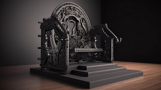 铁制背景图片_黑色讲台展示 3D 渲染的铁制健身器材
