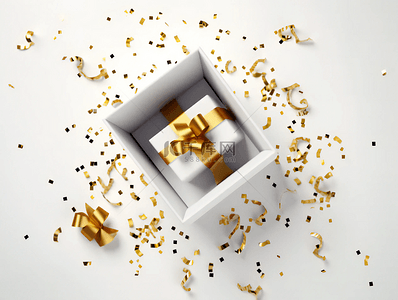 创意情人节背景图片_白色礼盒金色碎片节礼日广告背景