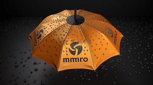 使用加密货币伞隔离 3D 插图概念，保护自己免受门罗币的雨淋