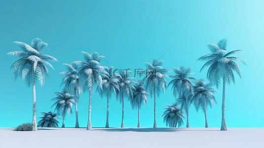 摘要标签背景图片_蓝色背景上有棕榈树的横幅的 3D 渲染