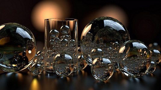 透明水泡背景图片_3d 渲染背景中的各种透明球体和玻璃泡