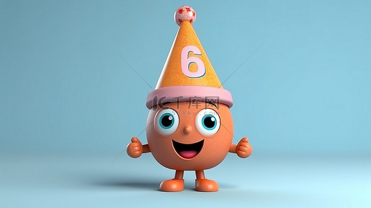 可爱的派对角色欢快的 3D 渲染，戴着帽子庆祝他们的一岁生日
