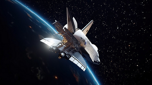 星空飞船背景图片_星空航天飞机 3d 渲染工艺在宇宙中翱翔