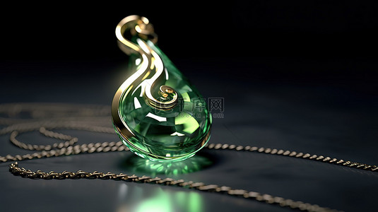 翠绿美丽的漩涡梨形吊坠的 3D 渲染