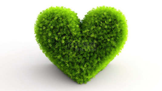健康草的绿色心脏在 3D 渲染中描绘生态概念