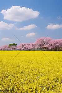古迹背景图片_日本 Jukueki 春天的一片黄色叫声