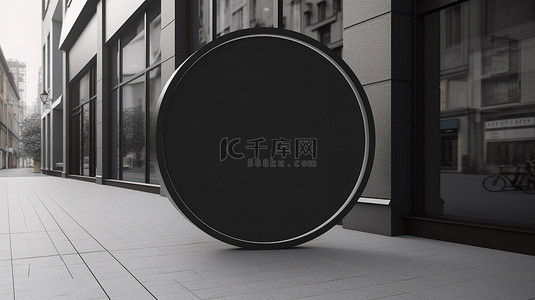 黑色餐厅背景图片_店面展示 3D 渲染空黑色圆圈标牌样机