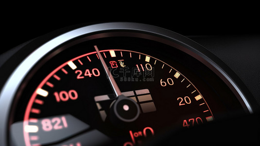 科技测量背景图片_关闭黑色汽车面板的 3D 插图，带有数字转速表和车速表，显示 280 公里/小时