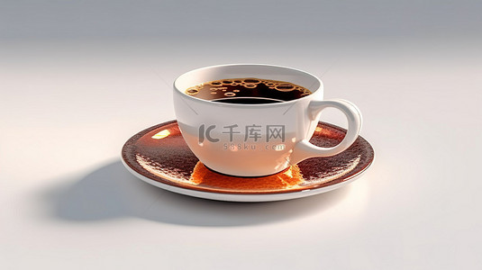 浅色背景上咖啡杯的 3d 渲染