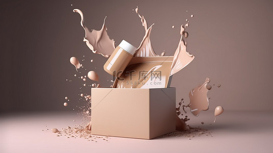 品牌推广背景图片_产品展示模型以 3D 渲染的形式开箱即用的漂浮化妆品粉末面，用于品牌推广