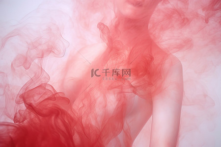 红色烟雾，气泡，白色背景照片