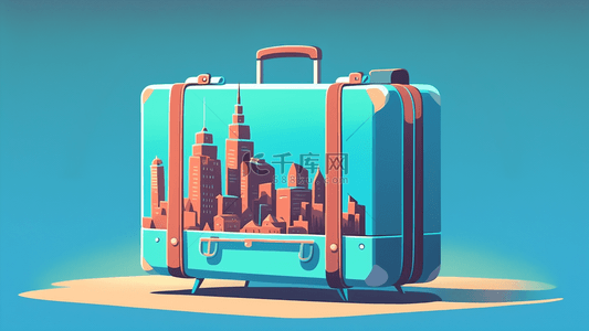 创意行李箱背景图片_旅行箱创意旅游蓝色简约背景