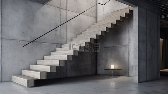 具体的背景图片_3d 渲染中的水泥墙和空置楼梯