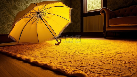 黄色表面3D地毯和雨伞