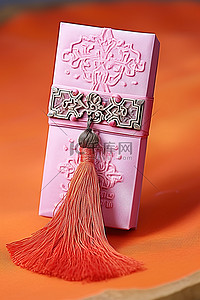 优雅的粉色布艺流苏纸中国礼盒