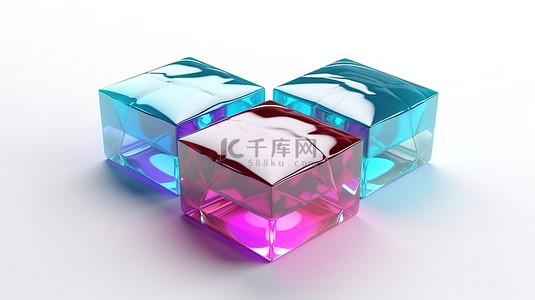 3D 渲染中充满活力的玻璃礼品盒图标，白色背景上具有逼真的外观
