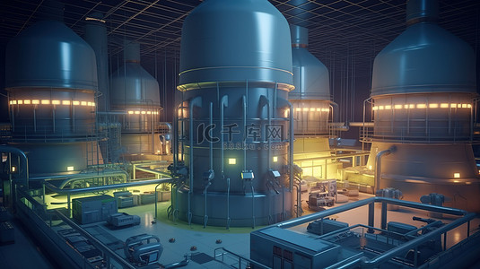 能源工业背景图片_核电站制造设施的 3d 渲染
