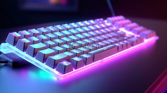 游戏电竞背景图片_带有 RGB 照明和白色背光的 PC 键盘的 3D 渲染，用于游戏