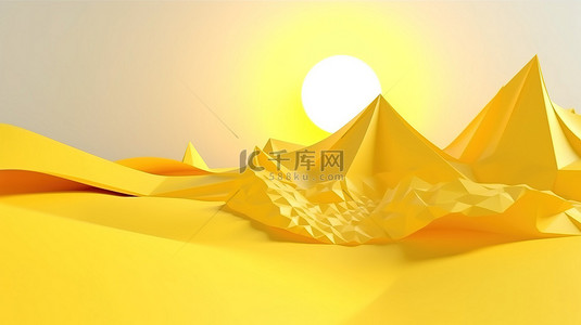 白色背景上低聚黄色太阳的夏季氛围 3D 渲染