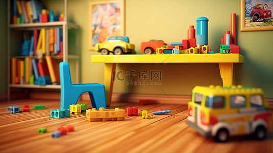 共享创新背景图片_用于工作和学习的创新玩具工作空间的 3D 插图