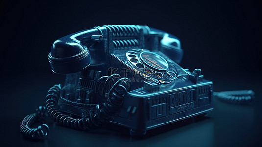 赛博朋克风格的旧有线电话，闪亮的深蓝色背景上的 3d 渲染