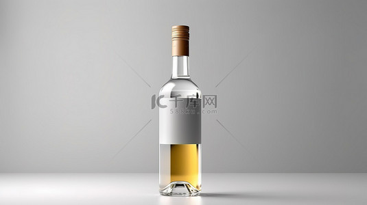 时尚的玻璃酒瓶，带有空白标签，位于灰色背景上，非常适合酿酒厂和饮料品牌3D 渲染