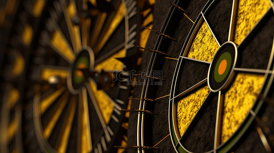 飞镖射背景图片_黑色和黄色飞镖的 3D 渲染，用于目标导向的概念