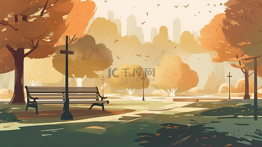 秋天风景背景图片_公园飘落的树叶