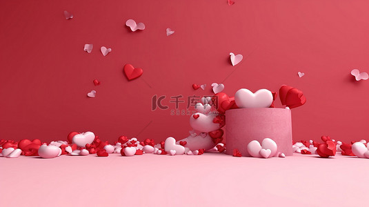 设计创造背景图片_情人节幸福 3D 渲染的心创造婚礼背景