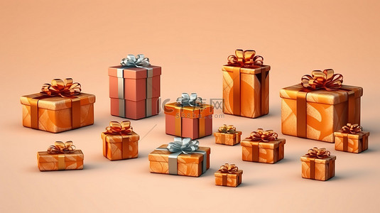 圣诞盒子背景图片_各种栩栩如生的节日礼物 3D 装饰品 节日礼物和独立盒子中的惊喜装饰