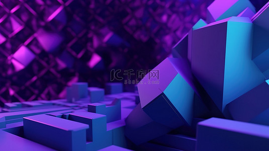 紫色和蓝色 3d 渲染阴影中的最小几何背景