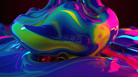 充满活力的 3D 渲染抽象玻璃，带有霓虹色爆发