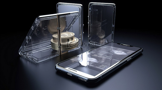 通过智能手机在线储蓄和移动银行保护上的 3d 渲染资金来保护您的财务