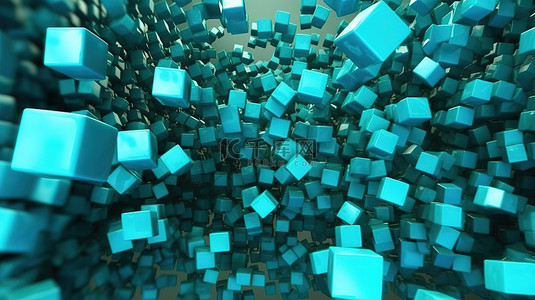 尺寸形状背景图片_3D 抽象背景中的绿松石飞行立方体，具有 3D 渲染的不同尺寸