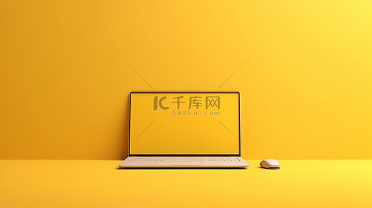 黄色笔记本电脑，有空间容纳文本简单的 3D 概念渲染