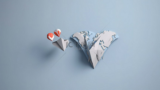 尘世的爱和纸飞机的飞行灰色 3D 渲染