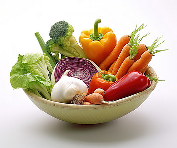 蔬菜碗，配葱胡萝卜芹菜和西红柿