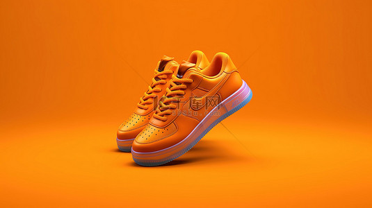 橙色背景上隔离的优质运动鞋的 3D 渲染