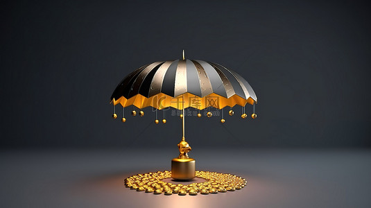 财富的保护在安全保护伞下莱特币加密的 3D 渲染