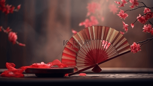 中国风icon背景图片_扇子花卉中国风格广告背景