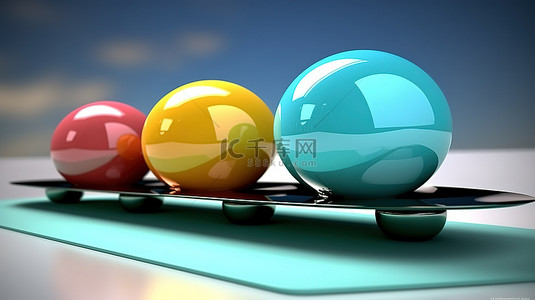 平衡尺背景图片_跷跷板保持完美平衡的 3d 球体